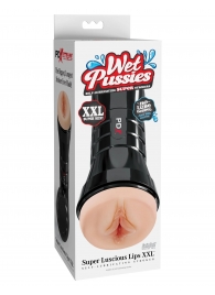 Телесный мастурбатор-вагина в черной колбе Super Luscious Lips XXL - Pipedream - в Одинцово купить с доставкой