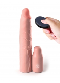 Телесная вибронасадка на член 3  Vibrating Mega X-tension with Remote - 22,9 см. - Pipedream - в Одинцово купить с доставкой