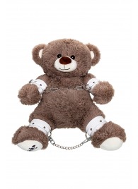 Бондажный набор: бурый мишка с белыми оковами и наручниками - Pecado - купить с доставкой в Одинцово