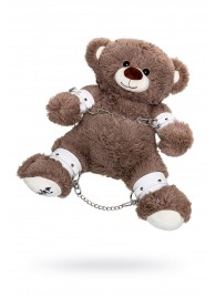 Бондажный набор: бурый мишка с белыми оковами и наручниками - Pecado - купить с доставкой в Одинцово