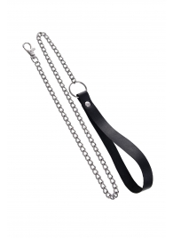 Поводок с ручкой из черной натуральной кожи и карабином для ошейника - Pecado - купить с доставкой в Одинцово