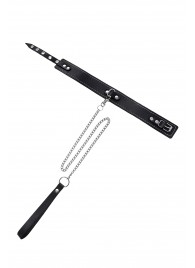 Кожаный двухслойный ошейник с белой строчкой и поводком - Pecado - купить с доставкой в Одинцово