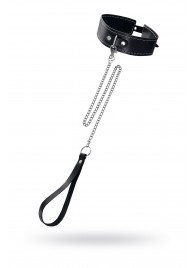 Кожаный двухслойный ошейник с белой строчкой и поводком - Pecado - купить с доставкой в Одинцово