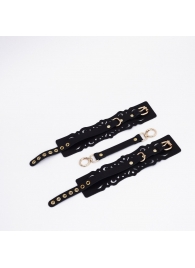 Черный кожаные оковы с узорами и золотистой фурнитурой - Crazy Handmade - купить с доставкой в Одинцово