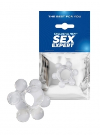 Прозрачное эрекционное кольцо с 6 стимулирующими шариками - Sex Expert - в Одинцово купить с доставкой