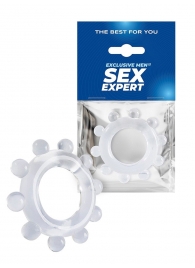 Прозрачное эрекционное кольцо со стимулирующими шариками - Sex Expert - в Одинцово купить с доставкой