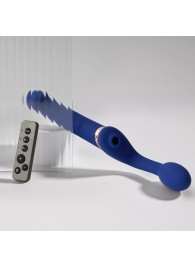 Синий безремневой страпон Multi Orgasm Bendable Strap-On size XL с клиторальной стимуляцией - Strap-on-me - купить с доставкой в Одинцово