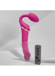 Ярко-розовый безремневой страпон Multi Orgasm Bendable Strap-On size L с клиторальной стимуляцией - Strap-on-me - купить с доставкой в Одинцово