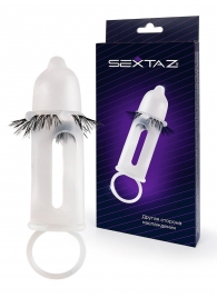 Эластичная насадка на пенис с подхватом мошонки и стимулирующими «ресничками» - Sextaz - в Одинцово купить с доставкой