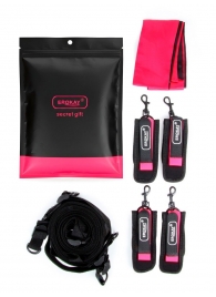 Черно-розовый эротический набор: фиксатор, оковы, наручники, повязка - Erokay - купить с доставкой в Одинцово