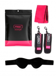 Черно-розовый эротический набор: маска, наручники и повязка - Erokay - купить с доставкой в Одинцово