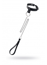 Черный узкий однослойный ошейник с серебристым поводком-цепочкой - Pecado - купить с доставкой в Одинцово