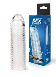 Прозрачная закрытая насадка на пенис с ребрышками - 16 см. - Sex Expert - в Одинцово купить с доставкой