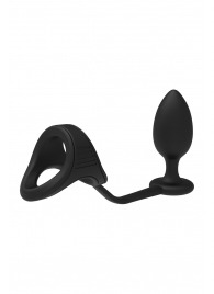 Черное эрекционное кольцо с анальной пробкой Cockstrap With Anal Plug - Dream Toys - в Одинцово купить с доставкой