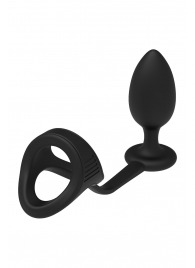 Черное эрекционное кольцо с анальной пробкой Cockstrap With Anal Plug - Dream Toys - в Одинцово купить с доставкой