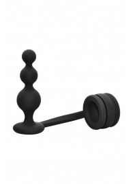 Черное эрекционное кольцо с анальной елочкой Cockring With Beaded Anal Plug - Dream Toys - в Одинцово купить с доставкой