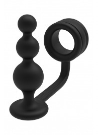 Черное эрекционное кольцо с анальной елочкой Cockring With Beaded Anal Plug - Dream Toys - в Одинцово купить с доставкой