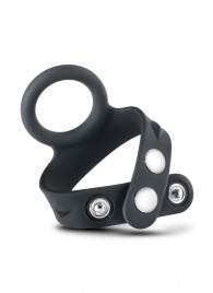 Черное эрекционное кольцо с подхватом мошонки на кнопках VS6 - Blush Novelties - в Одинцово купить с доставкой
