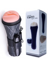 Телесный мастурбатор-вагина в черной колбе с вибрацией - Boys of Toys - в Одинцово купить с доставкой