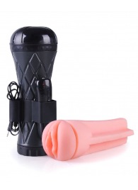 Телесный мастурбатор-вагина в черной колбе с вибрацией - Boys of Toys - в Одинцово купить с доставкой