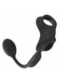 Черное виброкольцо с анальной пробкой Cock Ring with RC Butt Plug - Orion - в Одинцово купить с доставкой