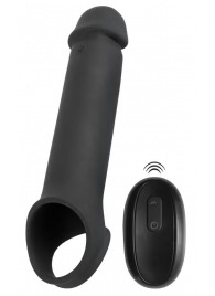 Черная вибронасадка для пениса с хомутом для мошонки и пультом ДУ Remote Controlled Penis Extension - Orion - в Одинцово купить с доставкой