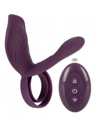 Фиолетовая насадка на член с клиторальным отростком и пультом ДУ RC Couple’s Vibrator 2 - Orion - в Одинцово купить с доставкой