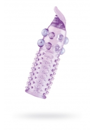 Гелевая фиолетовая насадка с шариками, шипами и усиком - 11 см. - Toyfa Basic - в Одинцово купить с доставкой