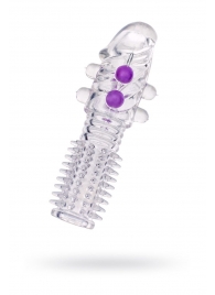 Гелевая прозрачная насадка с шариками и шипами - 14 см. - Toyfa Basic - в Одинцово купить с доставкой