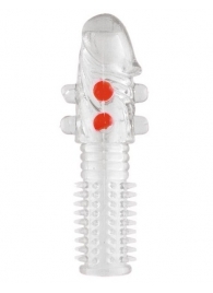 Гелевая прозрачная насадка с шариками и шипами - 14 см. - Toyfa Basic - в Одинцово купить с доставкой