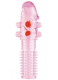 Гелевая розовая насадка с шариками и шипами - 14 см. - ToyFa - в Одинцово купить с доставкой