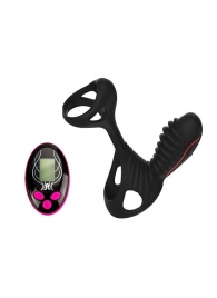 Чёрная насадка на фаллос Gladiator + LRS  с трехкнопочным пультом управления - Adrien Lastic - в Одинцово купить с доставкой