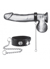 Утяжка на пенис с поводком Snap Cock Ring With 12  Leash - BlueLine - купить с доставкой в Одинцово