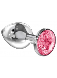 Большая серебристая анальная пробка Diamond Pink Sparkle Large с розовым кристаллом - 8 см. - Lola Games - купить с доставкой в Одинцово