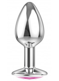 Малая серебристая анальная пробка Diamond Pink Sparkle Small с розовым кристаллом - 7 см. - Lola Games - купить с доставкой в Одинцово