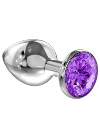 Большая серебристая анальная пробка Diamond Purple Sparkle Large с фиолетовым кристаллом - 8 см. - Lola Games - купить с доставкой в Одинцово