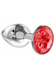 Малая серебристая анальная пробка Diamond Red Sparkle Small с красным кристаллом - 7 см. - Lola Games - купить с доставкой в Одинцово
