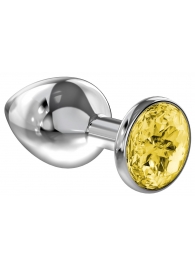 Большая серебристая анальная пробка Diamond Yellow Sparkle Large с жёлтым кристаллом - 8 см. - Lola Games - купить с доставкой в Одинцово