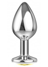 Малая серебристая анальная пробка Diamond Yellow Sparkle Small с жёлтым кристаллом - 7 см. - Lola Games - купить с доставкой в Одинцово