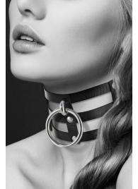Чёрный тройной чокер с большим кольцом - Bijoux Pour Toi - купить с доставкой в Одинцово