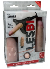 Телесный поясной страпон LESBI с вагинальной пробкой - 17 см. - LOVETOY (А-Полимер) - купить с доставкой в Одинцово