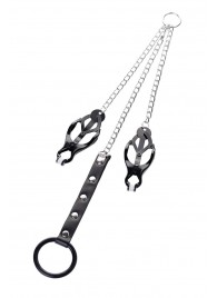 Черно-серебристые зажимы для сосков с кольцом для пениса TOYFA Metal - ToyFa - купить с доставкой в Одинцово