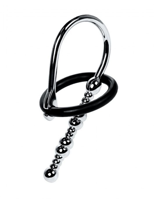 Серебристый уретральный плаг-бусины TOYFA Metal с мягким фиксириющим кольцом - ToyFa - купить с доставкой в Одинцово