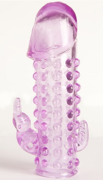 Закрытая фиолетовая насадка с 2 отростками - 13 см. - Toyfa Basic - в Одинцово купить с доставкой