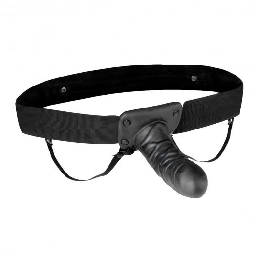Чёрный полый страпон с вибрацией Unisex Vibrating Hollow Strap-On - 14 см. - Lux Fetish - купить с доставкой в Одинцово