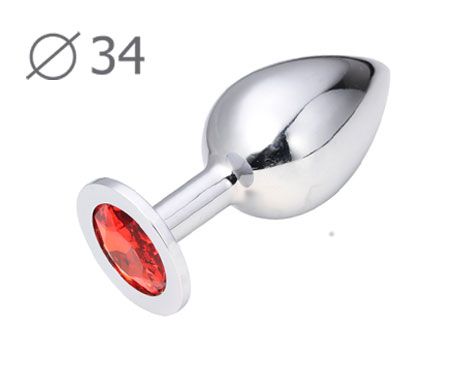 Коническая серебристая анальная втулка с красным кристаллом - 8,2 см. - Anal Jewelry Plug - купить с доставкой в Одинцово
