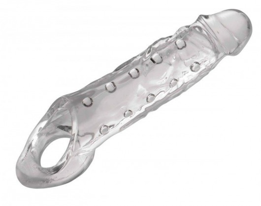 Прозразная закрытая насадка на пенис с поддержкой мошонки Clearly Ample Penis Enhancer - 22 см. - XR Brands - в Одинцово купить с доставкой
