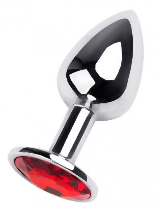 Маленькая коническая серебристая анальная пробка с красным кристаллом - 7 см. - ToyFa - купить с доставкой в Одинцово