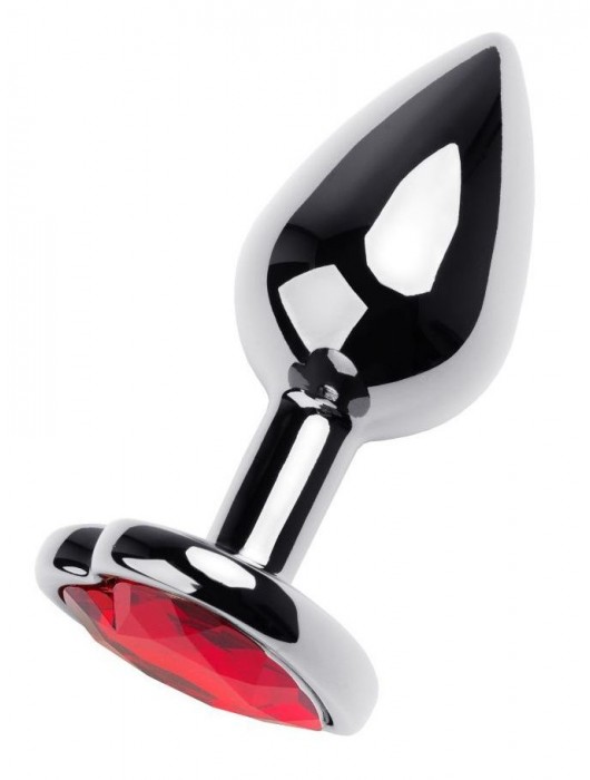 Серебристая коническая анальная пробка с красным кристаллом-сердечком - 7 см. - ToyFa - купить с доставкой в Одинцово