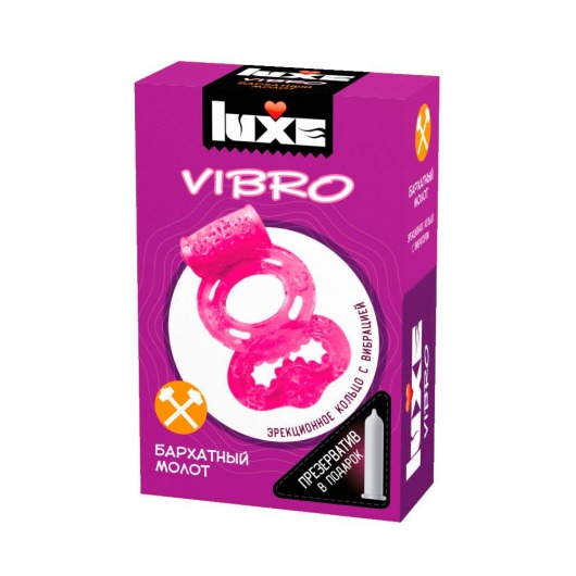Розовое эрекционное виброкольцо Luxe VIBRO  Бархатный молот  + презерватив - Luxe - в Одинцово купить с доставкой